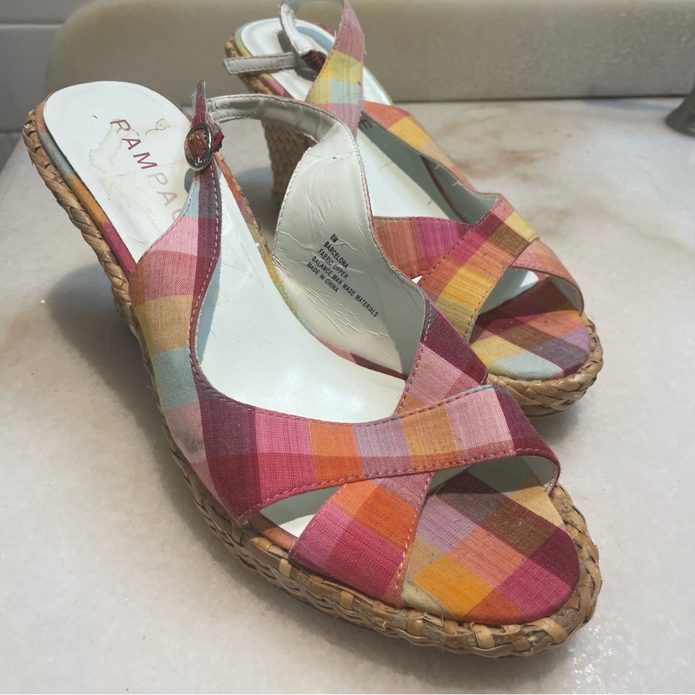 Rampage Multicolor Rainbow Plaid Wedge Sandals